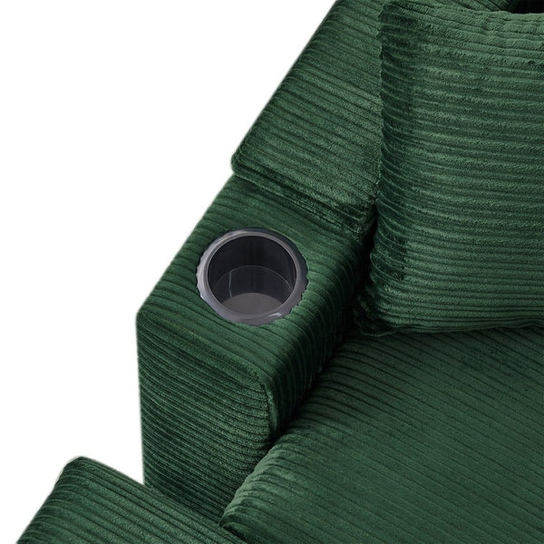 English Elm 39.4" Corduroy Single Sofa with Hidden Armrest Storage Usb Ports and Cup Holders Green N719P211024F