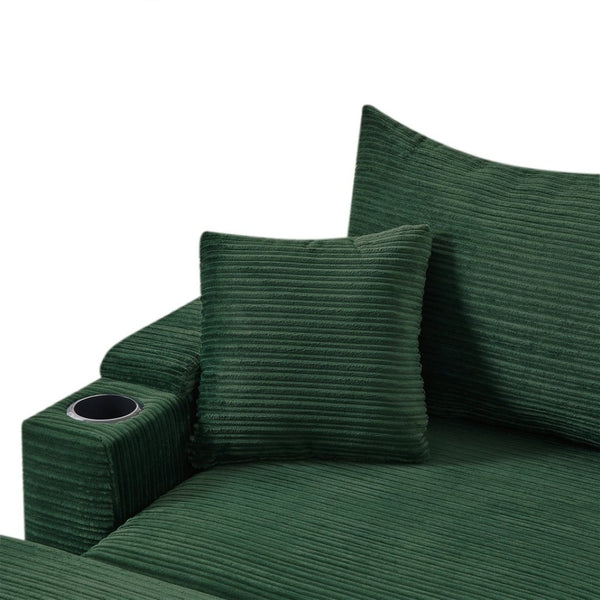 English Elm 39.4" Corduroy Single Sofa with Hidden Armrest Storage Usb Ports and Cup Holders Green N719P211024F