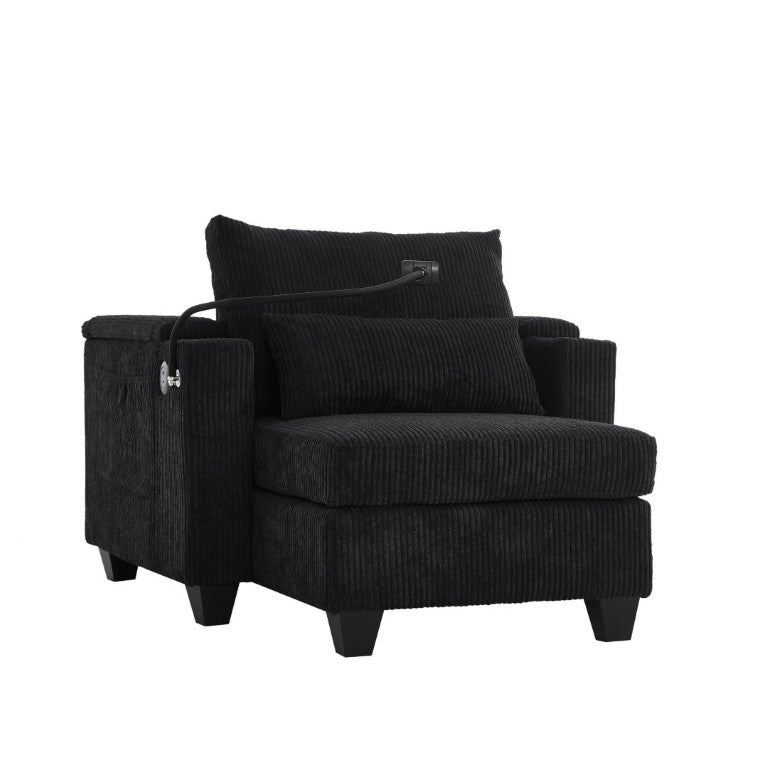 English Elm Convertible Corduroy Chaise Loveseat with USB Ports Cup Holders and Armrest Storage N719P285930B
