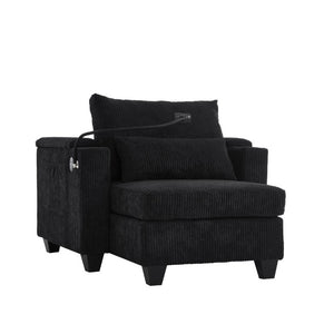English Elm Convertible Corduroy Chaise Loveseat with USB Ports Cup Holders and Armrest Storage N719P285930B
