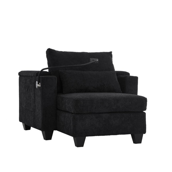 English Elm Convertible Corduroy Chaise Loveseat with USB Ports Cup Holders and Armrest Storage N719P285930B