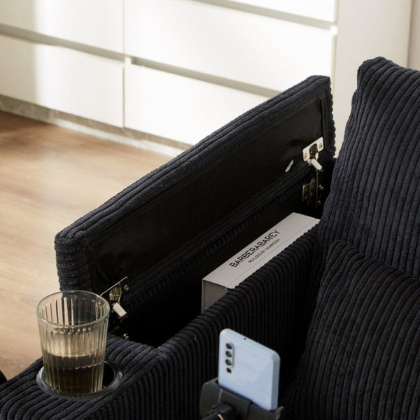English Elm Convertible Corduroy Chaise Loveseat with USB Ports Cup Holders and Armrest Storage N719P285930B