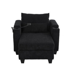 English Elm Convertible Corduroy Chaise Loveseat Sleeper with USB Ports and Armrest Storage N719P285931B