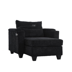 English Elm Convertible Corduroy Chaise Loveseat Sleeper with USB Ports and Armrest Storage N719P285931B