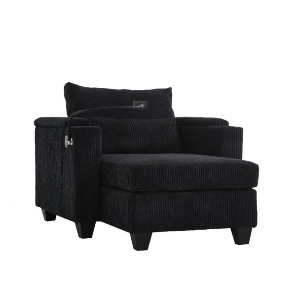 English Elm Convertible Corduroy Chaise Loveseat Sleeper with USB Ports and Armrest Storage N719P285931B