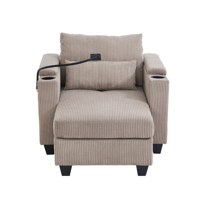 English Elm Convertible Corduroy Chaise Lounge Sleeper with USB Charging Cup Holders Storage N719P285931D