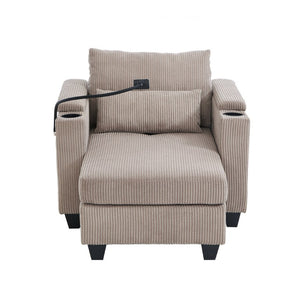 English Elm Convertible Corduroy Chaise Lounge Sleeper with USB Charging Cup Holders Storage N719P285931D