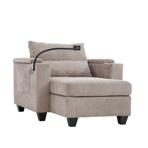 English Elm Convertible Corduroy Chaise Lounge Sleeper with USB Charging Cup Holders Storage N719P285931D