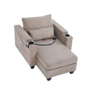English Elm Convertible Corduroy Chaise Lounge Sleeper with USB Charging Cup Holders Storage N719P285931D