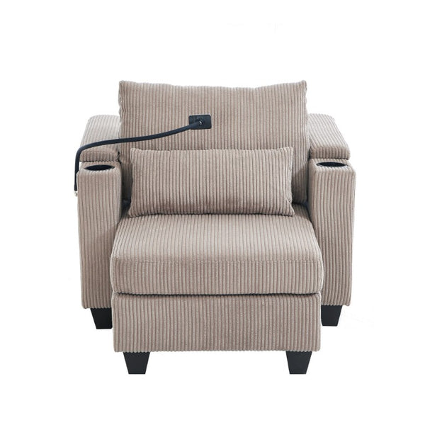 English Elm Convertible Corduroy Chaise Lounge Sleeper with USB Charging Cup Holders Storage N719P285931D
