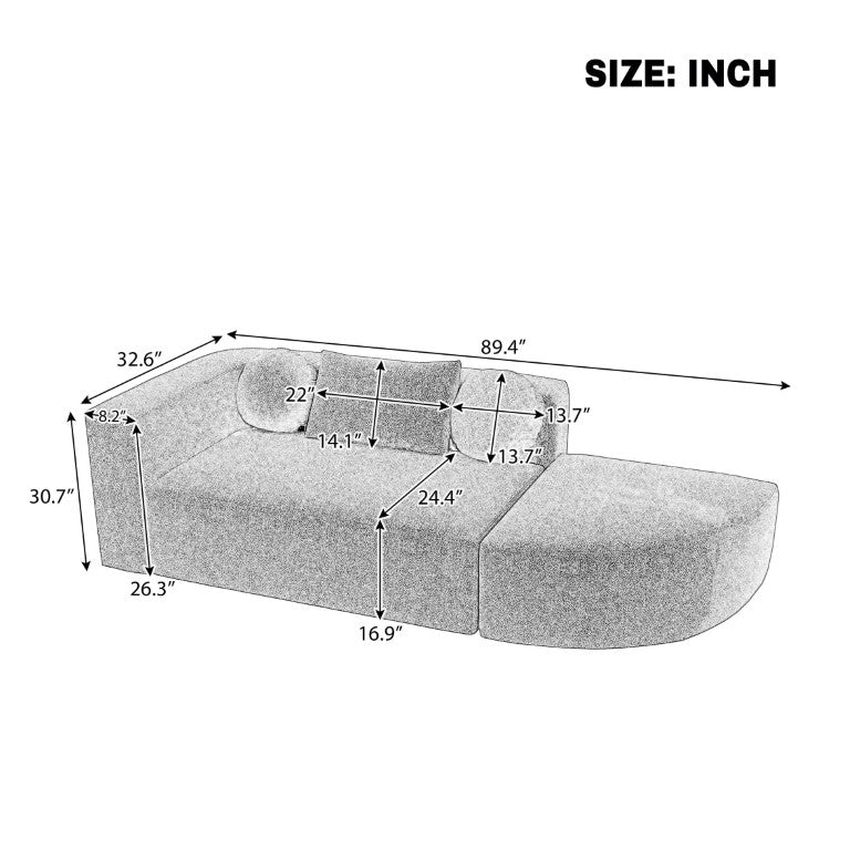 English Elm Upholstered Boucle Sofa with Deep Seat Cushions and Throw Pillows for Living Room N719P304655C