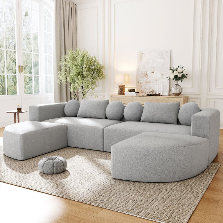 English Elm Boneless Curved Modular Sectional Sofa with Deep Seating and Convertible Bed in Grey N719P304656E