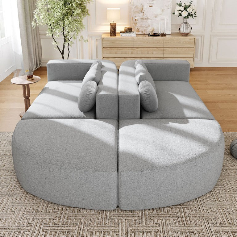English Elm Boneless Curved Modular Sectional Sofa with Deep Seating and Convertible Bed in Grey N719P304656E