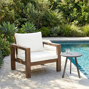 English Elm Outdoor Acacia Wood Rope Woven Armchair with Cushion for Patio Garden Poolside Mocha + Beige Cushion N719P384537D