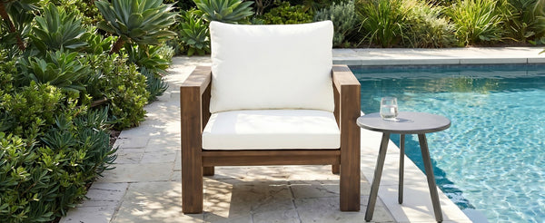 English Elm Outdoor Acacia Wood Rope Woven Armchair with Cushion for Patio Garden Poolside Mocha + Beige Cushion N719P384537D