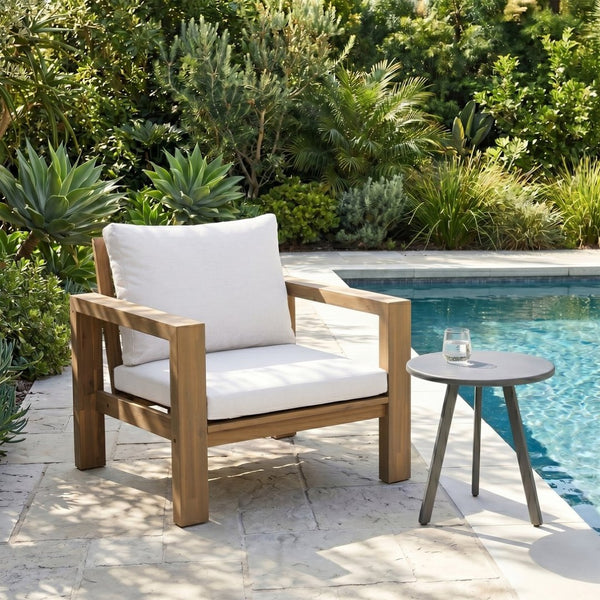 English Elm Outdoor Acacia Wood Rope Woven Armchair with Cushion for Patio Garden Poolside Light Teak + Beige Cushion N719P384537L