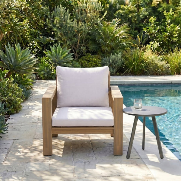 English Elm Outdoor Acacia Wood Rope Woven Armchair with Cushion for Patio Garden Poolside Light Teak + Beige Cushion N719P384537L