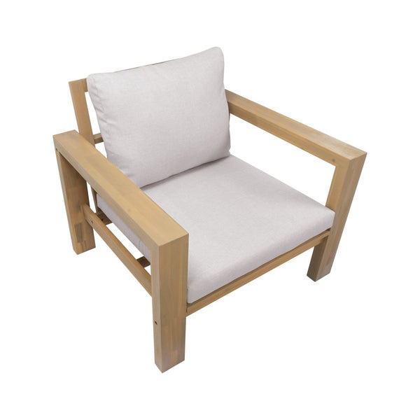 English Elm Outdoor Acacia Wood Rope Woven Armchair with Cushion for Patio Garden Poolside Light Teak + Beige Cushion N719P384537L