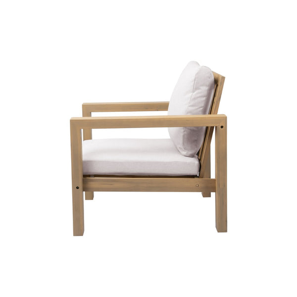 English Elm Outdoor Acacia Wood Rope Woven Armchair with Cushion for Patio Garden Poolside Light Teak + Beige Cushion N719P384537L