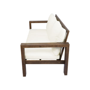 English Elm 3-seater Outdoor Sofa Set Rope Woven Acacia Wood Frame with Coffee Table Patio Lounge Mocha + Beige Cushion N719P384538D