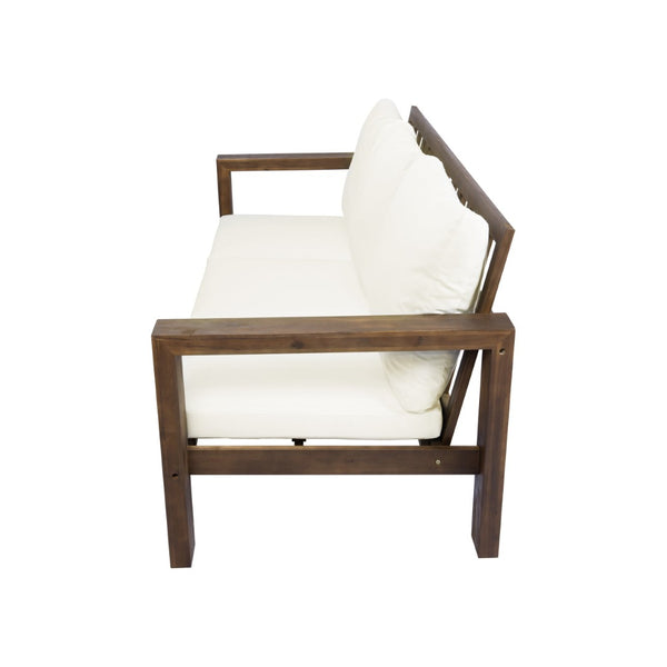English Elm 3-seater Outdoor Sofa Set Rope Woven Acacia Wood Frame with Coffee Table Patio Lounge Mocha + Beige Cushion N719P384538D