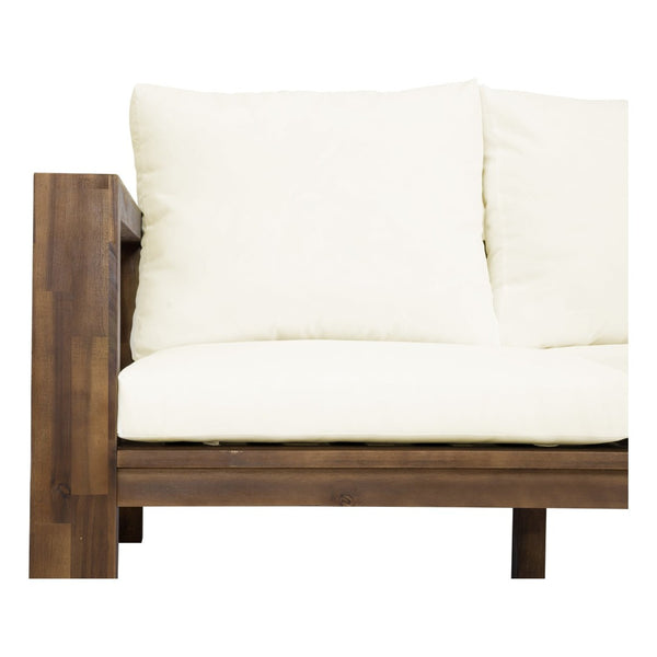 English Elm 3-seater Outdoor Sofa Set Rope Woven Acacia Wood Frame with Coffee Table Patio Lounge Mocha + Beige Cushion N719P384538D