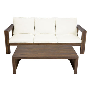 English Elm 3-seater Outdoor Sofa Set Rope Woven Acacia Wood Frame with Coffee Table Patio Lounge Mocha + Beige Cushion N719P384538D