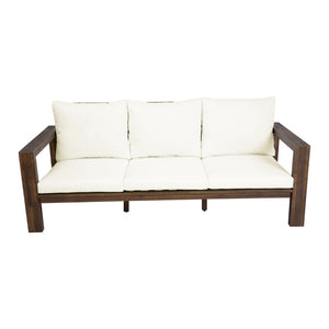 English Elm 3-seater Outdoor Sofa Set Rope Woven Acacia Wood Frame with Coffee Table Patio Lounge Mocha + Beige Cushion N719P384538D