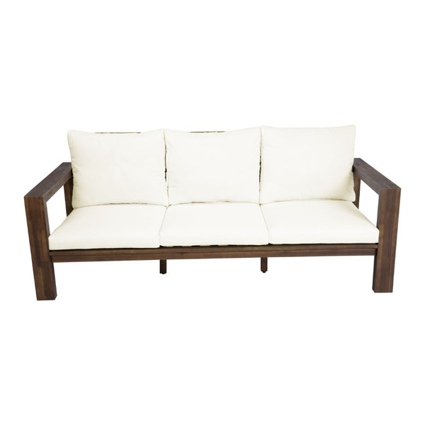 English Elm 3-seater Outdoor Sofa Set Rope Woven Acacia Wood Frame with Coffee Table Patio Lounge Mocha + Beige Cushion N719P384538D