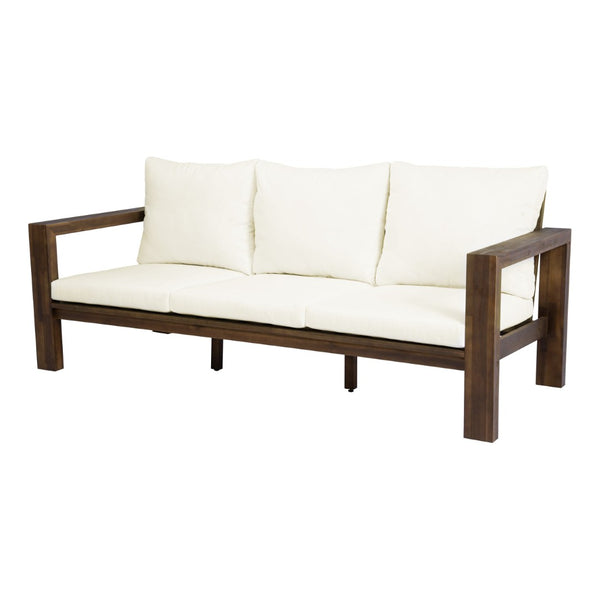 English Elm 3-seater Outdoor Sofa Set Rope Woven Acacia Wood Frame with Coffee Table Patio Lounge Mocha + Beige Cushion N719P384538D