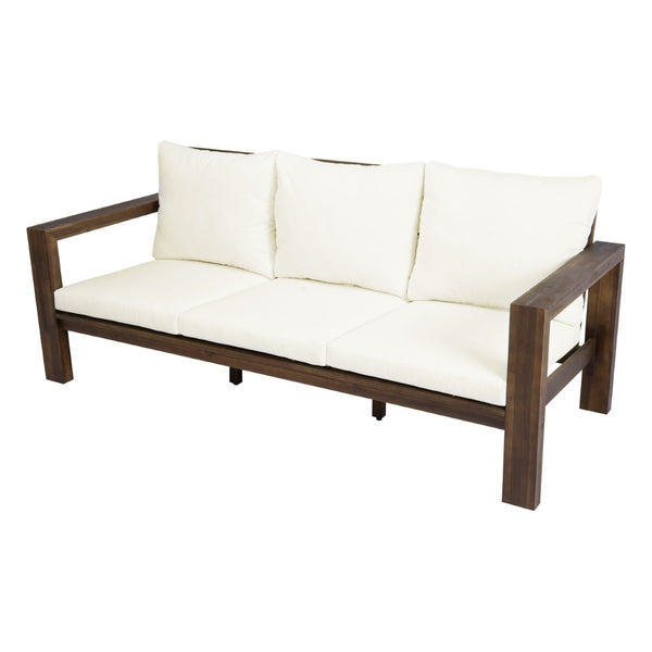 English Elm 3-seater Outdoor Sofa Set Rope Woven Acacia Wood Frame with Coffee Table Patio Lounge Mocha + Beige Cushion N719P384538D