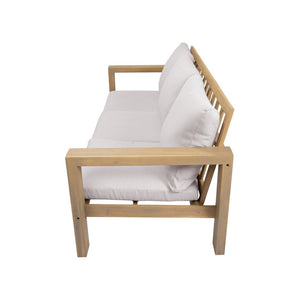 English Elm 3-seater Outdoor Sofa Set Rope Woven Acacia Wood Frame with Coffee Table Patio Lounge Light Teak + Beige Cushion N719P384538L