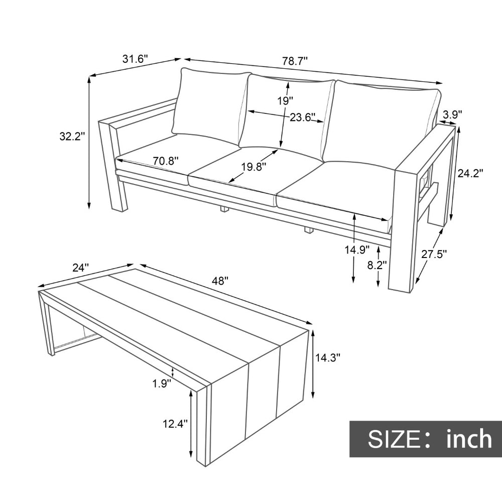 English Elm 3-seater Outdoor Sofa Set Rope Woven Acacia Wood Frame with Coffee Table Patio Lounge Light Teak + Beige Cushion N719P384538L