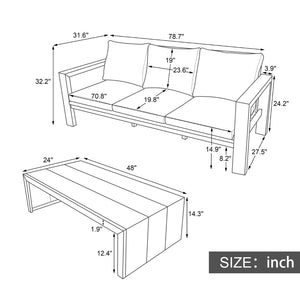 English Elm 3-seater Outdoor Sofa Set Rope Woven Acacia Wood Frame with Coffee Table Patio Lounge Light Teak + Beige Cushion N719P384538L