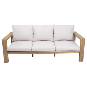 English Elm 3-seater Outdoor Sofa Set Rope Woven Acacia Wood Frame with Coffee Table Patio Lounge Light Teak + Beige Cushion N719P384538L