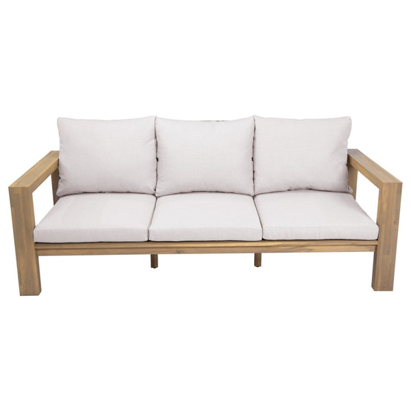 English Elm 3-seater Outdoor Sofa Set Rope Woven Acacia Wood Frame with Coffee Table Patio Lounge Light Teak + Beige Cushion N719P384538L