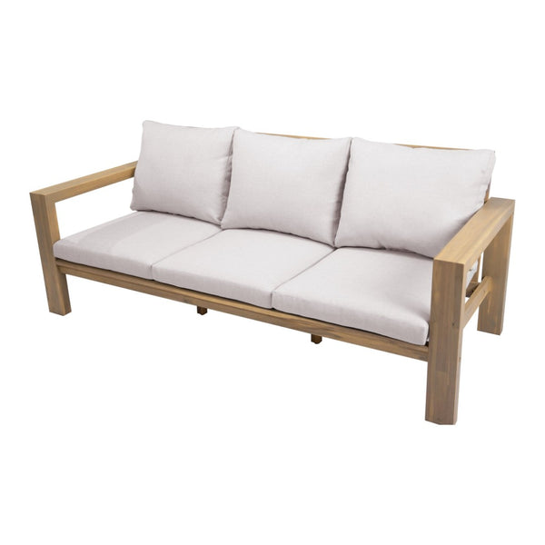English Elm 3-seater Outdoor Sofa Set Rope Woven Acacia Wood Frame with Coffee Table Patio Lounge Light Teak + Beige Cushion N719P384538L