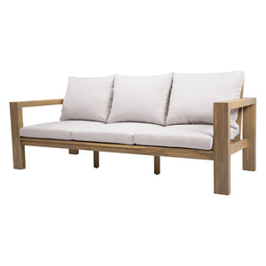 English Elm 3-seater Outdoor Sofa Set Rope Woven Acacia Wood Frame with Coffee Table Patio Lounge Light Teak + Beige Cushion N719P384538L