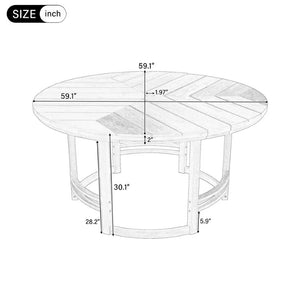 English Elm Outdoor Acacia Wood Dining Set with Umbrella Hole Slatted Round Table Resort Style N719P402253L