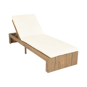 English Elm Adjustable Acacia Wood Outdoor Chaise Lounge with Reclining Backrest and Cushioned Pool Deck Light Teak + Beige Cushion N719P414733A