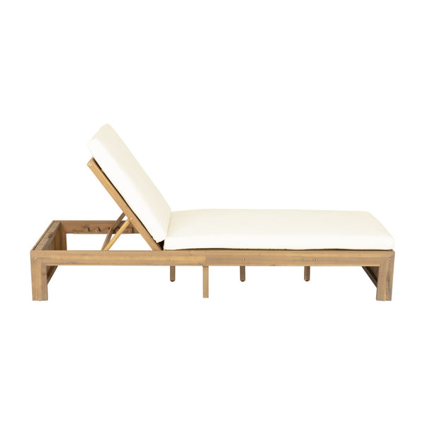 English Elm Adjustable Acacia Wood Outdoor Chaise Lounge with Reclining Backrest and Cushioned Pool Deck Light Teak + Beige Cushion N719P414733A