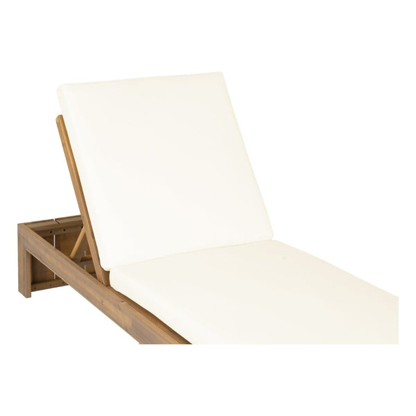English Elm Adjustable Acacia Wood Outdoor Chaise Lounge with Reclining Backrest and Cushioned Pool Deck Light Teak + Beige Cushion N719P414733A