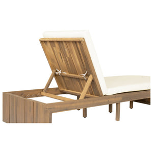 English Elm Adjustable Acacia Wood Outdoor Chaise Lounge with Reclining Backrest and Cushioned Pool Deck Light Teak + Beige Cushion N719P414733A
