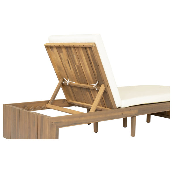 English Elm Adjustable Acacia Wood Outdoor Chaise Lounge with Reclining Backrest and Cushioned Pool Deck Light Teak + Beige Cushion N719P414733A