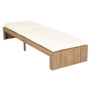 English Elm Adjustable Acacia Wood Outdoor Chaise Lounge with Reclining Backrest and Cushioned Pool Deck Light Teak + Beige Cushion N719P414733A