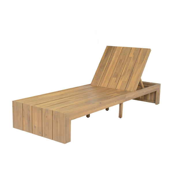 English Elm Adjustable Acacia Wood Outdoor Chaise Lounge with Reclining Backrest and Cushioned Pool Deck Light Teak + Beige Cushion N719P414733A