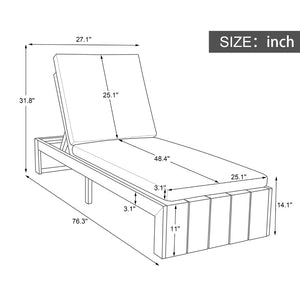 English Elm Adjustable Acacia Wood Outdoor Chaise Lounge with Reclining Backrest and Cushioned Pool Deck Light Teak + Beige Cushion N719P414733A