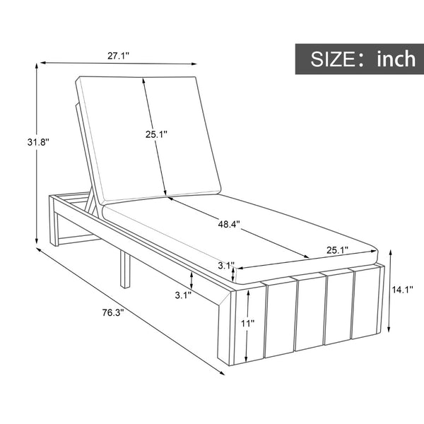 English Elm Adjustable Acacia Wood Outdoor Chaise Lounge with Reclining Backrest and Cushioned Pool Deck Light Teak + Beige Cushion N719P414733A