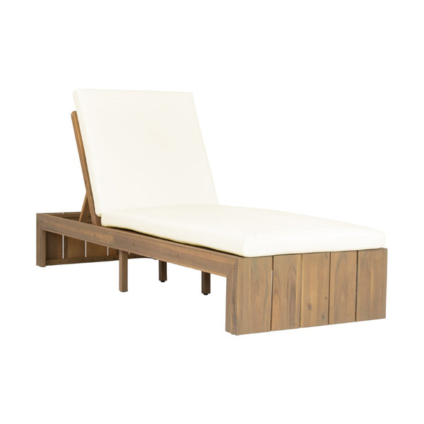 English Elm Adjustable Acacia Wood Outdoor Chaise Lounge with Reclining Backrest and Cushioned Pool Deck Light Teak + Beige Cushion N719P414733A