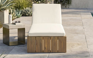 English Elm Adjustable Acacia Wood Outdoor Chaise Lounge with Reclining Backrest and Cushioned Pool Deck Light Teak + Beige Cushion N719P414733A